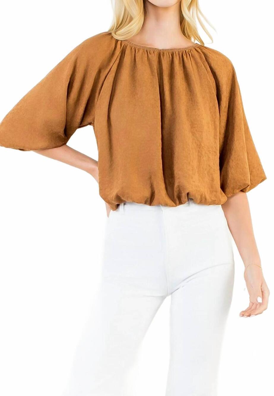 NEW THML bubble hem suede top in camel